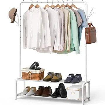 White Garment Rack with Storage Shelves & Hooks