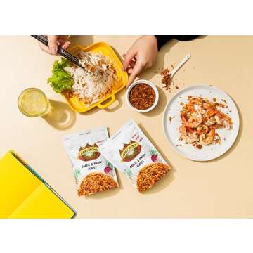 Spicy Crispy Garlic and Onion Flakes, Crunchy Food Topper, Fried Onion and Garlic All-Purpose Seasoning, Gluten-Free, 80g.