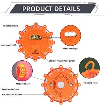 DK-WINER LED Road Flares Roadside Emergency car kit Emergency Road Flares Kit with Magnetic Base for Vehicles & Boat | 9 Flash Modes(with Batteries) (4Pack-Tool Kit)