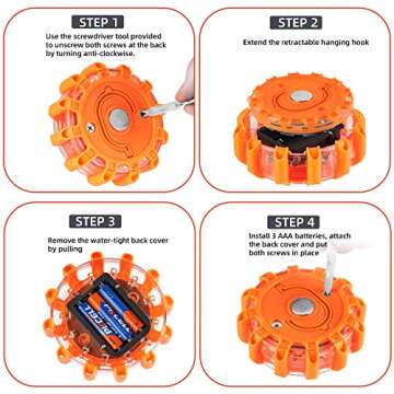 DK-WINER LED Road Flares Roadside Emergency car kit Emergency Road Flares Kit with Magnetic Base for Vehicles & Boat | 9 Flash Modes(with Batteries) (4Pack-Tool Kit)