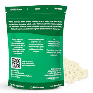 White Naturals White Beeswax Pellets 1 lb (16 oz), Pure, Natural, Cosmetic Grade, Bees Wax Pastilles, Triple Filtered, Great For DIY Lip Balms, Lotions, Candles