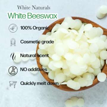 White Naturals White Beeswax Pellets 1 lb (16 oz), Pure, Natural, Cosmetic Grade, Bees Wax Pastilles, Triple Filtered, Great For DIY Lip Balms, Lotions, Candles