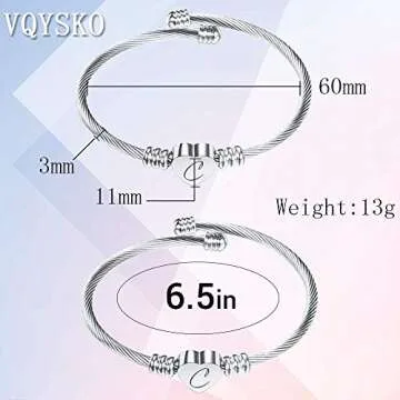 VQYSKO Silver Heart Initials Bracelet-A-Z Stainless Steel Engraved Charm Bracelet, Woman Jewelry Birthday Festival Gift (Silver A)