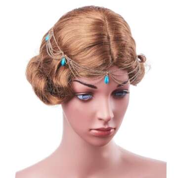 PH PandaHall Turquoise Head Chain, Unique Jewelry Headband Boho Tassel Chain Hair Band Party Headpie...