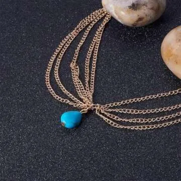 PH PandaHall Turquoise Head Chain, Unique Jewelry Headband Boho Tassel Chain Hair Band Party Headpiece Festival Prom Wedding Headband for Women Headpiece Arabian