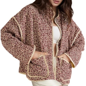 Wyeysyt Women's Cropped Puffer Jacket - Lightweight Floral Long Sleeve Coat