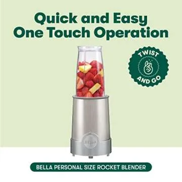 BELLA Personal Size Rocket Blender for Smoothies and Protein Shakes, Portable Juice Maker and Mini Food Processor and Grinder, 12 Piece, BPA Free Accessories, 240 W, Stainless Steel
