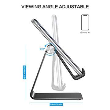 OMOTON Adjustable Cell Phone Stand, C2 Aluminum Desktop Phone Holder Dock Compatible with iPhone 15 14 13 Xs XR 8 Plus 7 6, Samsung Galaxy, Google Pixel, Android Phones, Black