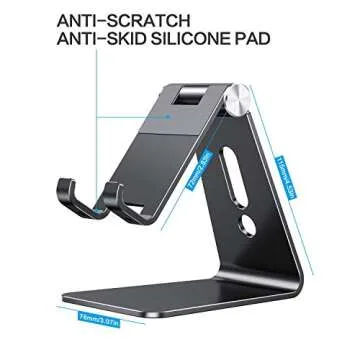 OMOTON Adjustable Cell Phone Stand, C2 Aluminum Desktop Phone Holder Dock Compatible with iPhone 15 14 13 Xs XR 8 Plus 7 6, Samsung Galaxy, Google Pixel, Android Phones, Black