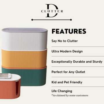 DClutter Cable Management Box | Cord Organizer to Conceal Computer, Router, TV Wires, & Power Strip ...