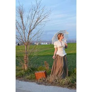 Women Victorian Vintage Shirt V Neck Shirt Ruffle Short Sleeve Peplum Shirt Beige L