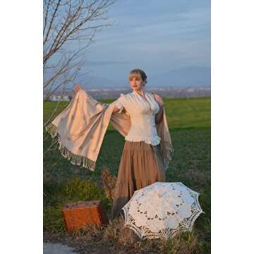 Women Victorian Vintage Shirt V Neck Shirt Ruffle Short Sleeve Peplum Shirt Beige L