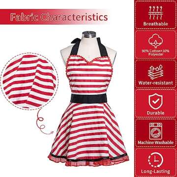 Alex Virtue Cute Handmade Durable Aprons For Women Ladies Cooking Kitchen Baking Mother's Gifts (Black Stripe)
