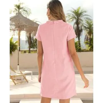 Elegant Yioaga Tweed Jackie Dress for Women in Pink