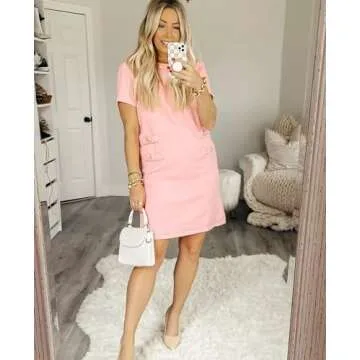 Elegant Yioaga Tweed Jackie Dress for Women in Pink