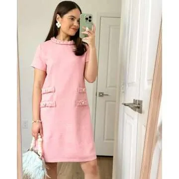 Elegant Yioaga Tweed Jackie Dress for Women in Pink