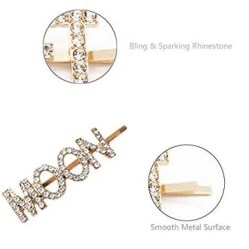 Sparkly Rhinestones Letter Hair Clips, Words Letter Crystal Hair Pins, Glitter Letter Bobby Pins, Metal Hair Clips Barrettes, Bling Rhinestones Hair Jewelry for Women Girls Valentine's Day Gifts(Gold)