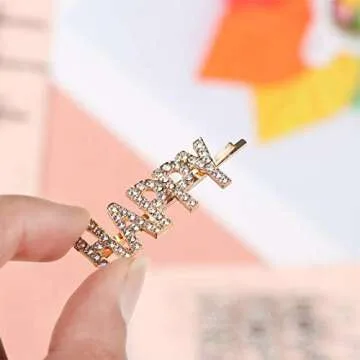 Sparkly Rhinestones Letter Hair Clips, Words Letter Crystal Hair Pins, Glitter Letter Bobby Pins, Metal Hair Clips Barrettes, Bling Rhinestones Hair Jewelry for Women Girls Valentine's Day Gifts(Gold)