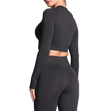 Aoxjox Long Sleeve Crop Tops for Women Vital Workout Seamless Cropped T Shirt Top (Vital Black Marl, Small)