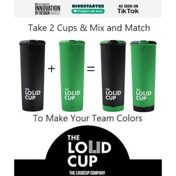 The LoudCup 20 oz Tumbler + Integrated Stadium Horn (Raven Black) - Reusable Water Bottle for Sports Fans - Worlds Loudest Cup for Noisy Fans on Game Day & Tailgating