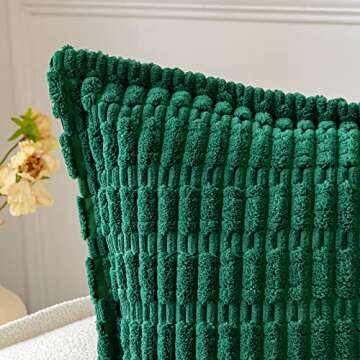 MIULEE Green Corduroy Decorative Throw Pillow Covers Pack of 2 Soft Striped Pillows Pillowcases with Broad Edge Winter Modern Boho Home Decor for Couch Sofa Bed Spring 18x18 Inch