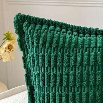MIULEE Green Corduroy Decorative Throw Pillow Covers Pack of 2 Soft Striped Pillows Pillowcases with Broad Edge Winter Modern Boho Home Decor for Couch Sofa Bed Spring 18x18 Inch