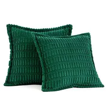 MIULEE Green Corduroy Decorative Throw Pillow Covers Pack of 2 Soft Striped Pillows Pillowcases with Broad Edge Winter Modern Boho Home Decor for Couch Sofa Bed Spring 18x18 Inch