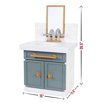 Little Tikes First Bathroom Sink with Real Working Faucet Pretend Play for Kids, 12 Bathroom Accessories, Interactive Unique Toy Multi-Color, Ages 2+ Grey