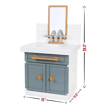Little Tikes First Bathroom Sink with Real Working Faucet Pretend Play for Kids, 12 Bathroom Accessories, Interactive Unique Toy Multi-Color, Ages 2+ Grey