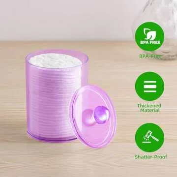 XIPENGKEJI 4 Pack Qtip Holder,Canister Apothecary Jar Set, Bathroom Jars with Lids Set for Cotton Swabs, Balls, Pads, Floss Picks,10oz-12oz Plastic Canisters Restroom Bedroom Vanity Organizer(Purple)