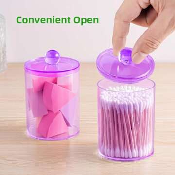 XIPENGKEJI 4 Pack Qtip Holder,Canister Apothecary Jar Set, Bathroom Jars with Lids Set for Cotton Swabs, Balls, Pads, Floss Picks,10oz-12oz Plastic Canisters Restroom Bedroom Vanity Organizer(Purple)