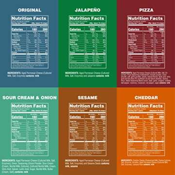 ParmCrisps – Original Parmesan, Sour Cream & Onion, Cheddar, Sesame, Jalapeno, and Pizza, Made Sim...