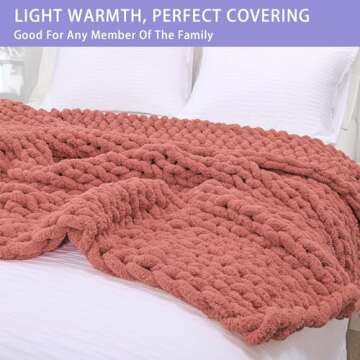 Bigacogo Chunky Knit Throw Blanket for Couch, 51x63 inches, 100% Hand Knitted with Thick Jumbo Cheni...