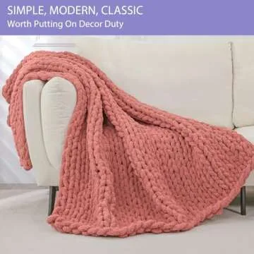 Bigacogo Chunky Knit Throw Blanket for Couch, 51x63 inches, 100% Hand Knitted with Thick Jumbo Chenille Yarn, Cozy Soft Large Rope Knot Cable Crochet Blankets for Sofa Bed Living Room, Antique Red