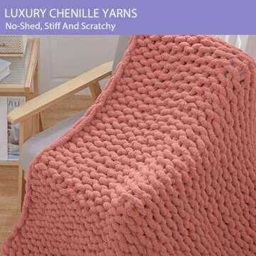 Bigacogo Chunky Knit Throw Blanket for Couch, 51x63 inches, 100% Hand Knitted with Thick Jumbo Chenille Yarn, Cozy Soft Large Rope Knot Cable Crochet Blankets for Sofa Bed Living Room, Antique Red