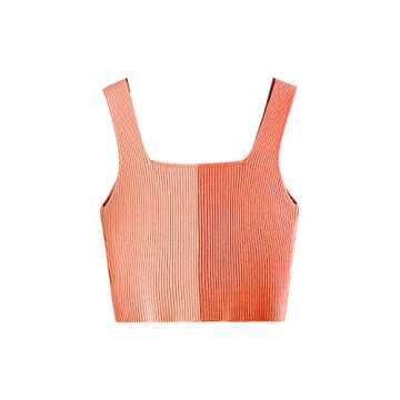Verdusa Women's Square Neck Sleeveless Ribbed Knit Crop Top Tank Colorblock Orange M