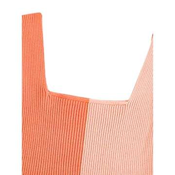 Verdusa Women's Square Neck Sleeveless Ribbed Knit Crop Top Tank Colorblock Orange M