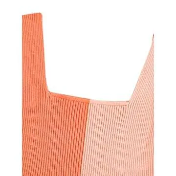 Verdusa Women's Square Neck Sleeveless Ribbed Knit Crop Top Tank Colorblock Orange M