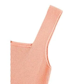 Verdusa Women's Square Neck Sleeveless Ribbed Knit Crop Top Tank Colorblock Orange M