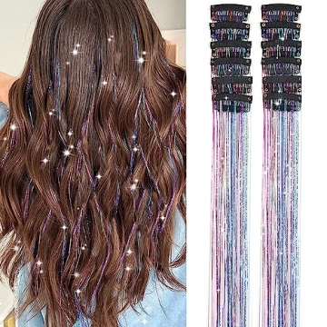 Colorful 20 Inch Hair Tinsel Extensions Pack of 12