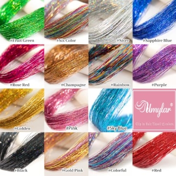 Colorful 20 Inch Hair Tinsel Extensions Pack of 12