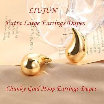 Chunky Gold Hoop Earrings for Women, Extra Large Dop Earrings Dupes Lightweight Waterdrop Teardrop E...