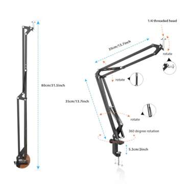 Overhead Tripod For DSLR Cameras, Heavy Duty Camera Desk Mount Stand with Flexible Articulating Boom...
