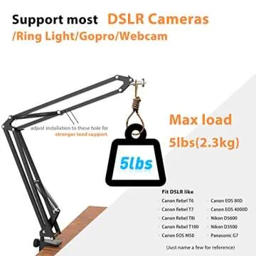 Overhead Tripod For DSLR Cameras, Heavy Duty Camera Desk Mount Stand with Flexible Articulating Boom Arm, Camera Holder Table Clamp for Canon Nikon Sony Fuji SLR Mirrorless Cam Video Photography