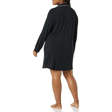 Amazon Essentials Women's Piped Nightshirt (Available in Plus Size), Black, Large