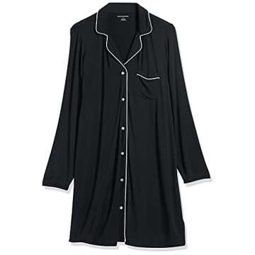 Amazon Essentials Women's Piped Nightshirt (Available in Plus Size), Black, Large