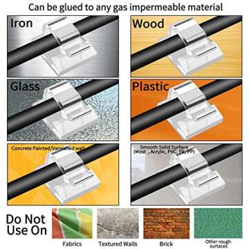 50pcs Adhesive Cable Clips, Transparent, Wire Clips, Car Cable Organizer, Cable Holder, Cable Wire Management, Cable Holder for Car, Office and Home（Included M Size and L Size Cable Clips