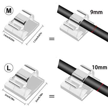 50pcs Adhesive Cable Clips, Transparent, Wire Clips, Car Cable Organizer, Cable Holder, Cable Wire Management, Cable Holder for Car, Office and Home（Included M Size and L Size Cable Clips