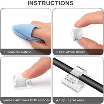 50pcs Adhesive Cable Clips, Transparent, Wire Clips, Car Cable Organizer, Cable Holder, Cable Wire Management, Cable Holder for Car, Office and Home（Included M Size and L Size Cable Clips