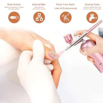 Airbrush Kit with Compressor - 48PSI High-Pressure, Non-Clogging Air Brush Set Cordless Rechargeable with 0.3mm Nozzle and Cleaning Brush for Nail Art, Makeup, Painting, and Cake Decorating